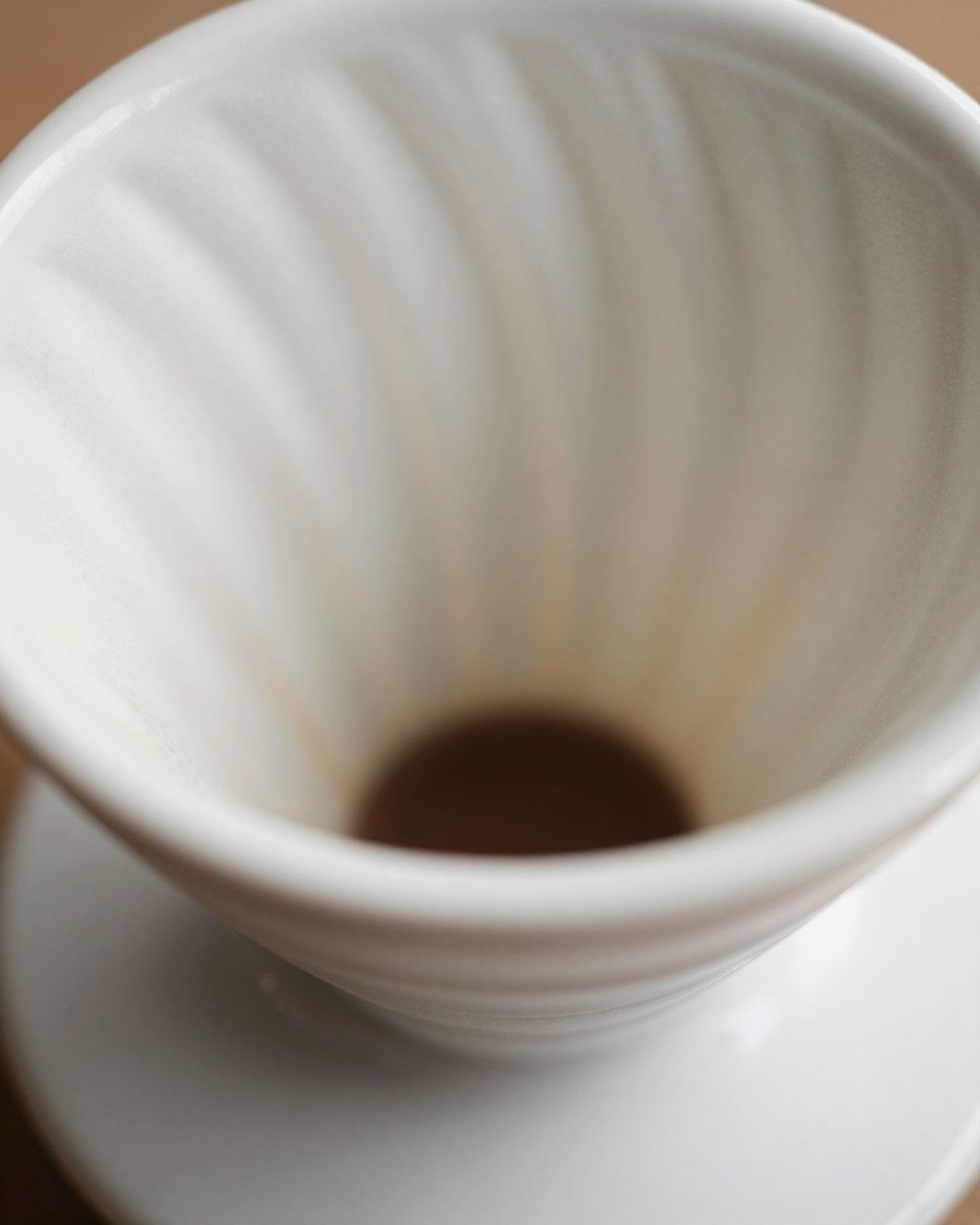 Close-up of the ribs inside the stoneware dripper